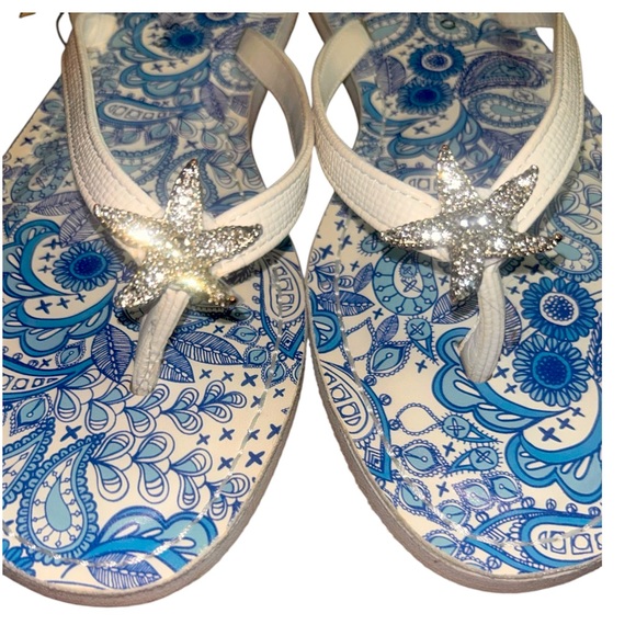 Calypso St. Barth Paisley Flip Flops with Crystal Starfish - Picture 2 of 3
